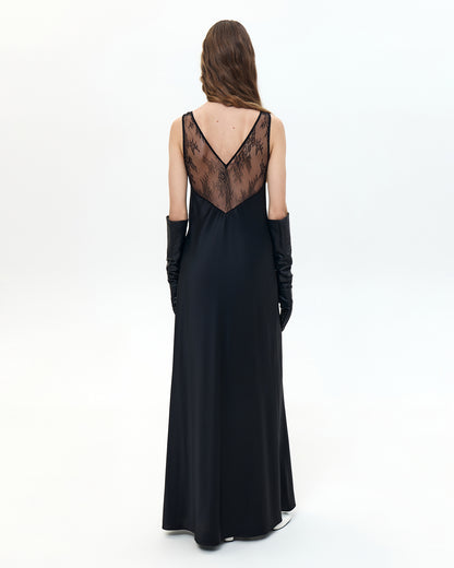 Шовкова сукня максі з мереживом