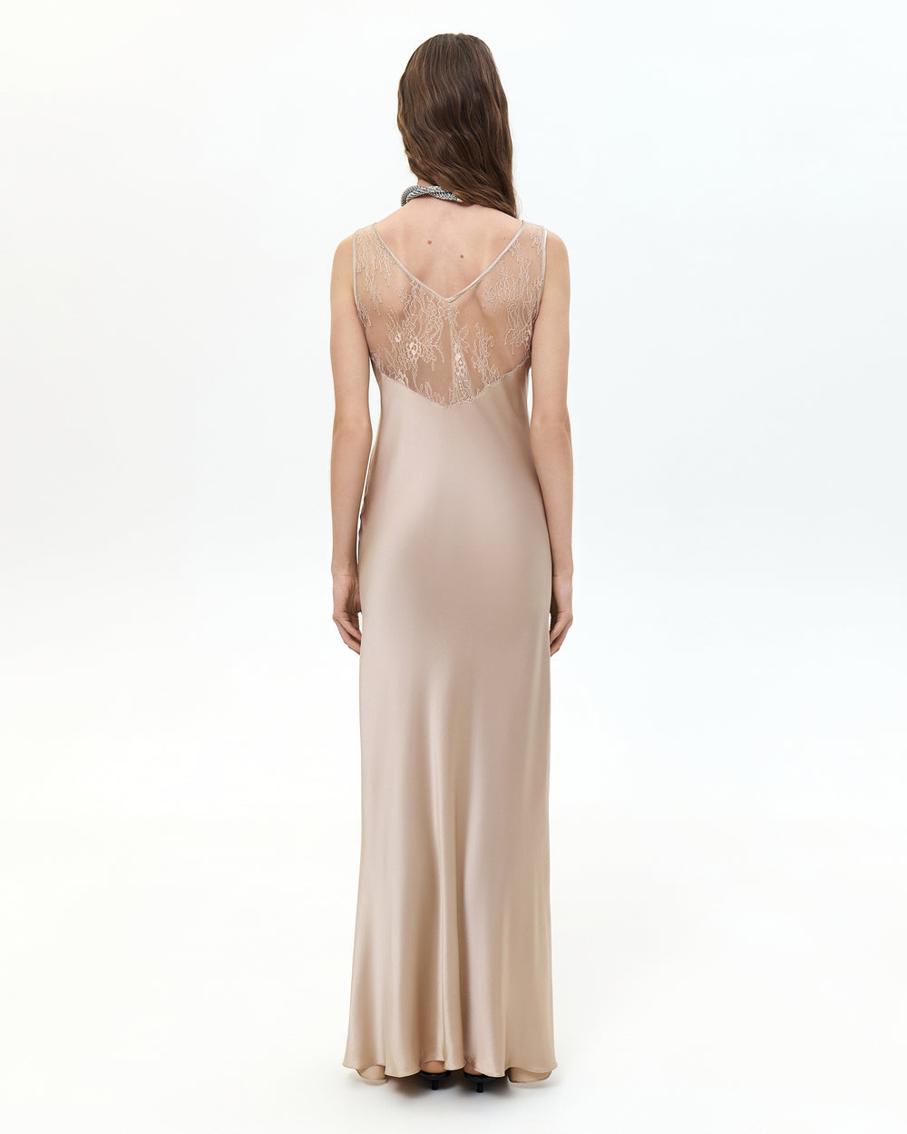 Шовкова сукня максі з мереживом