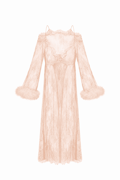 Lace cape with feathers