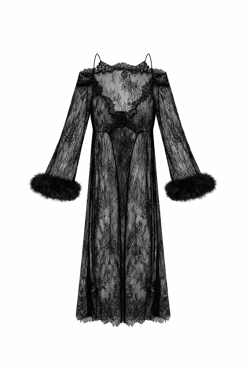 Lace cape with feathers