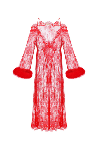 Lace cape with feathers