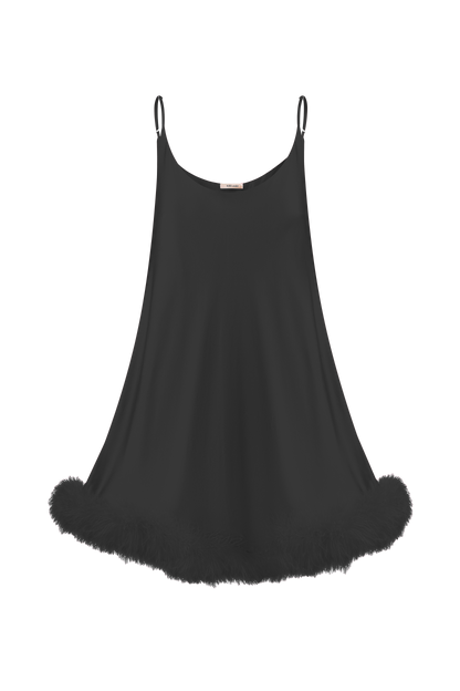 Silk mini dress with feathers
