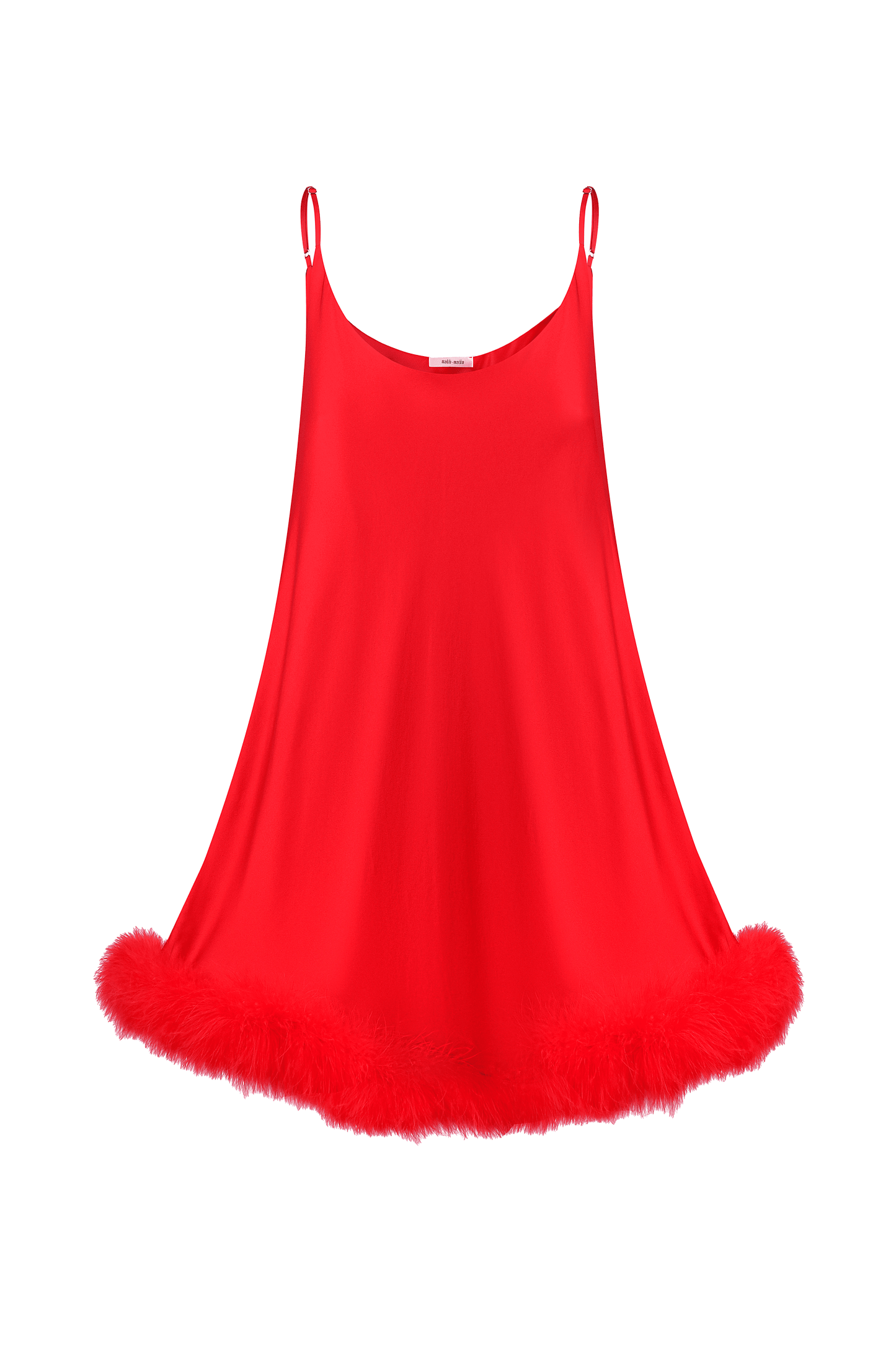 Silk mini dress with feathers