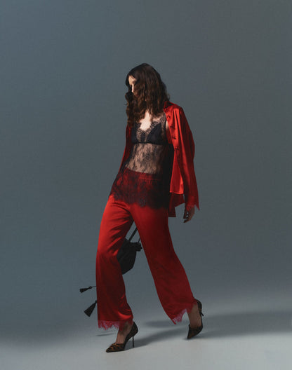 Silk pants with lace
