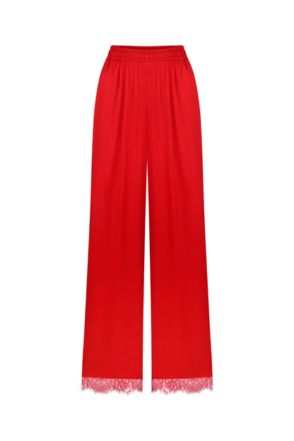 Silk pants with lace