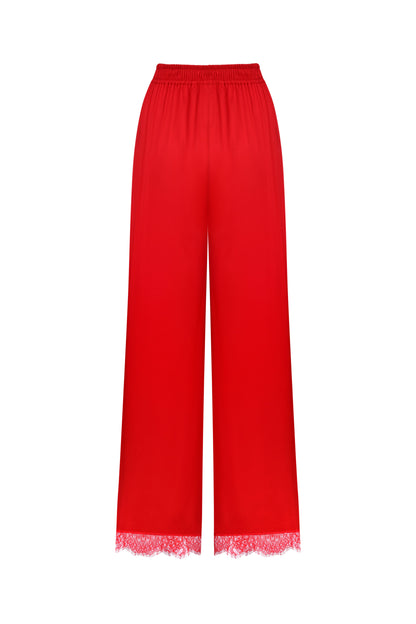 Silk pants with lace