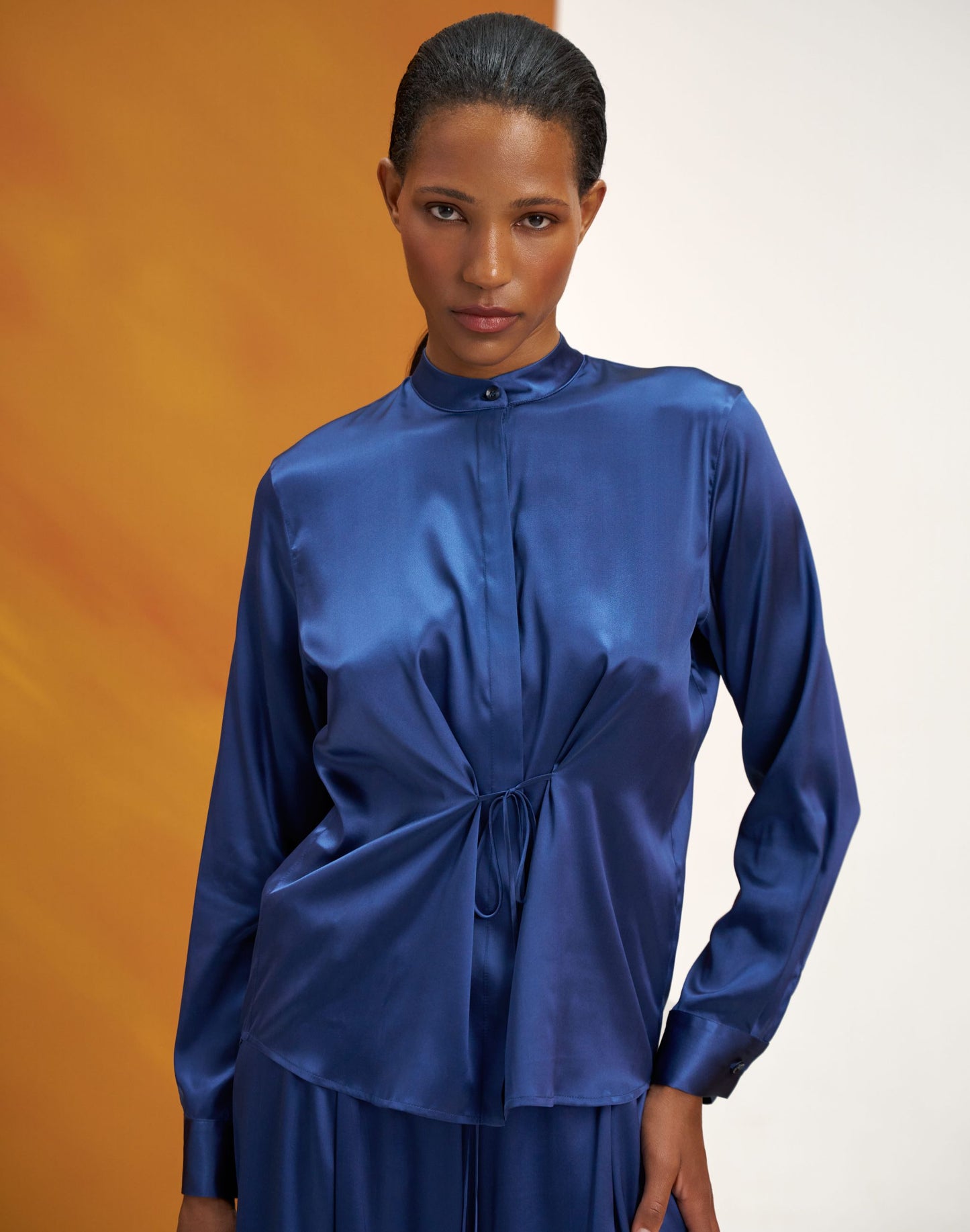 Silk shirt with a stand-up collar