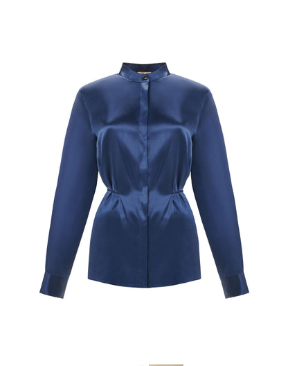 Silk shirt with a stand-up collar