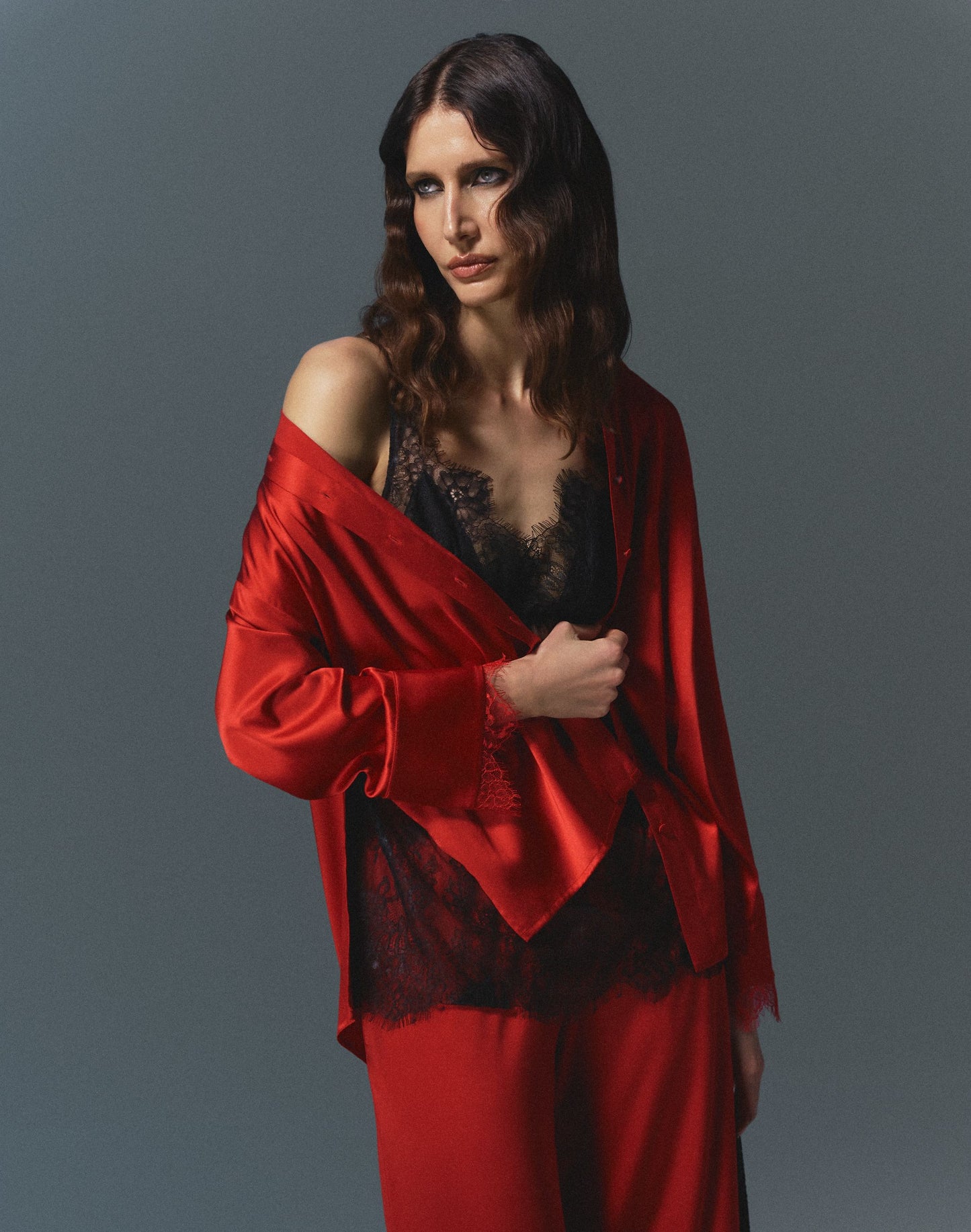 Silk shirt with lace